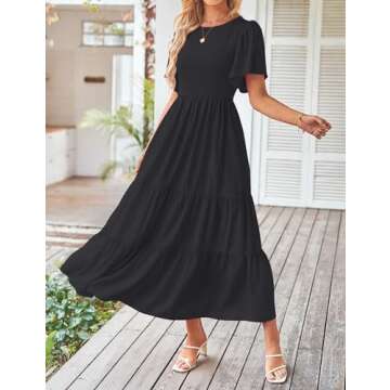 ZESICA Women's Summer Casual Flutter Short Sleeve A Line Midi Dress - Flowy Beach Style