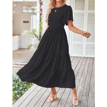 ZESICA Women's Summer Casual Flutter Short Sleeve A Line Midi Dress - Flowy Beach Style