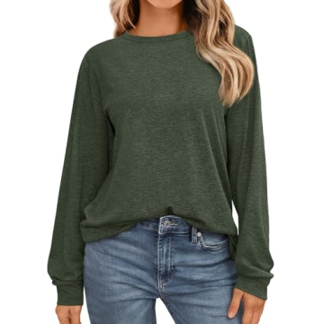 AUTOMET Women's Long Sleeve Oversized Casual Tee - Army Green S