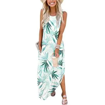 ANRABESS Women Casual Loose Sundress Sleeveless Split Maxi Long Beach Shirt Dress Travel Vacation 20...