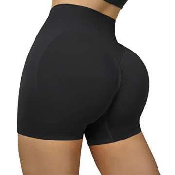 SUUKSESS Women Seamless Booty Shorts Scrunch Butt Lifting High Waisted Workout Shorts (3" Black, S)