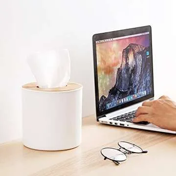 2 Pack Rectangular & Round Wooden Tissue Box Holder Bamboo Hard Tissue Box Cover Facial Tissue Dispenser Box Napkin Organizer Box Holders for Bathroom, Kitchen, Office Room