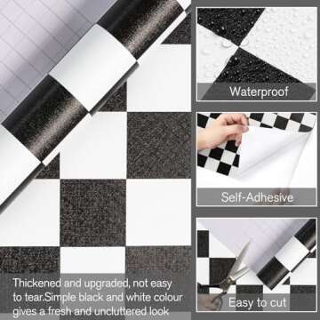 Qianglive Black and White Contact Paper Mosaic Checkered Peel and Stick Wallpaper 17.3"x300" Lattice...