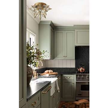 DAYCENT Brass Moravian Star Light Flush Mount Ceiling Lights Seeded Glass Shade Boho Moroccan Ceiling Lamp for Kitchen Foyer