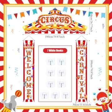 Blulu 3 Pcs Carnival Circus Porch Banner Decorations Circus Party Awning Hanging Banner Carnival Wel...