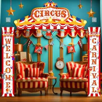Blulu 3 Pcs Carnival Circus Porch Banner Decorations Circus Party Awning Hanging Banner Carnival Welcome Door Banner Set Carnival Circus Party Supplies for Circus Theme Birthday Decor