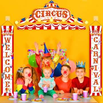 Blulu 3 Pcs Carnival Circus Porch Banner Decorations Circus Party Awning Hanging Banner Carnival Welcome Door Banner Set Carnival Circus Party Supplies for Circus Theme Birthday Decor