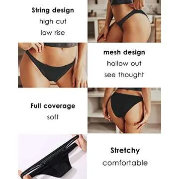 FINETOO 6 Pack String Underwear for Women Cotton High Cut Stretch Breathable Low Rise Hipster Cheeky Bikini Panties S-XL