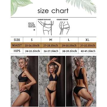 FINETOO 6 Pack String Underwear for Women Cotton High Cut Stretch Breathable Low Rise Hipster Cheeky Bikini Panties S-XL