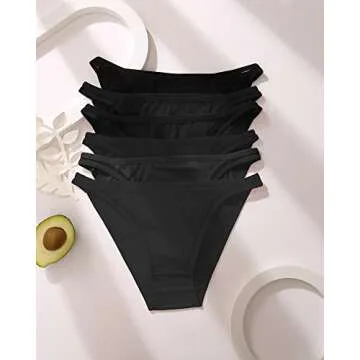 FINETOO 6 Pack String Underwear for Women Cotton High Cut Stretch Breathable Low Rise Hipster Cheeky Bikini Panties S-XL