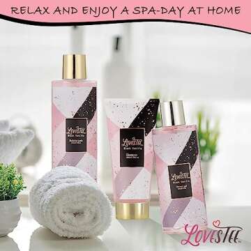 Bath & Body Spa Gift Basket for Women, Valentine's Day, Mother’s Day & Birthday, Black Vanilla Set Includes Bubble Bath, Shower Gel, Shampoo, Body Scrub, Message Oil, Bath Salt, Bath Bomb