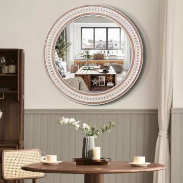 Round Bathroom Mirror Wall Mirrors - 24 Inches Wooden Circle Mirror Rustic Farmhouse Mirror Boho Accent Mirror for Entryway Chic Decorative Mirrors for Bedroom, Living Room, Entryway