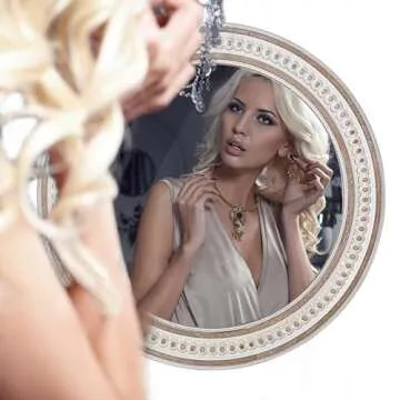 Round Bathroom Mirror Wall Mirrors - 24 Inches Wooden Circle Mirror Rustic Farmhouse Mirror Boho Accent Mirror for Entryway Chic Decorative Mirrors for Bedroom, Living Room, Entryway