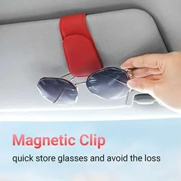 KanSmart Sunglass Holder for Car Visor Sunglasses Clip Magnetic Leather Glasses Eyeglass Holder Truc...