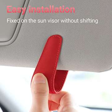 KanSmart Sunglass Holder for Car Visor Sunglasses Clip Magnetic Leather Glasses Eyeglass Holder Truck Car Interior Accessories Universal for Woman Man -Red