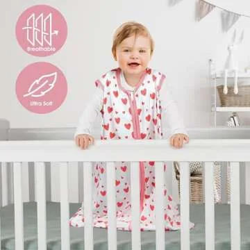 BSTOPPT 3 Pack Baby Sleep Sack 6-12 Months 100% Rayon Cotton Baby Sleeping Bag 2-Way Zipper Toddler Wearable Blankets TOG 0.3 （Heart&Pink&Floral）