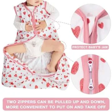 BSTOPPT 3 Pack Baby Sleep Sack 6-12 Months 100% Rayon Cotton Baby Sleeping Bag 2-Way Zipper Toddler Wearable Blankets TOG 0.3 （Heart&Pink&Floral）