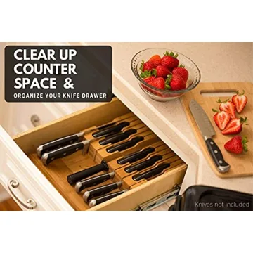 In-Drawer Bamboo Knife Block Holds 12 Knives with Sharpener