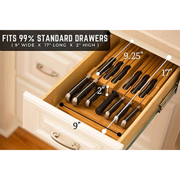 In-Drawer Bamboo Knife Block Holds 12 Knives with Sharpener