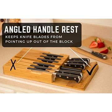 In-Drawer Bamboo Knife Block Holds 12 Knives with Sharpener