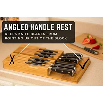 In-Drawer Bamboo Knife Block Holds 12 Knives with Sharpener