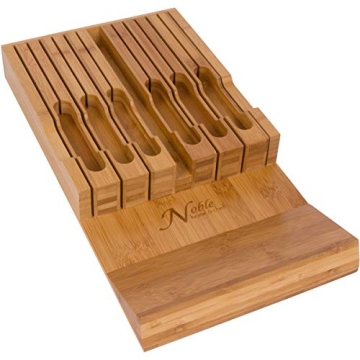 In-Drawer Bamboo Knife Block Holds 12 Knives with Sharpener