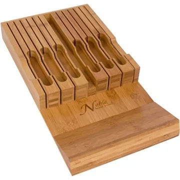 In-Drawer Bamboo Knife Block Holds 12 Knives with Sharpener