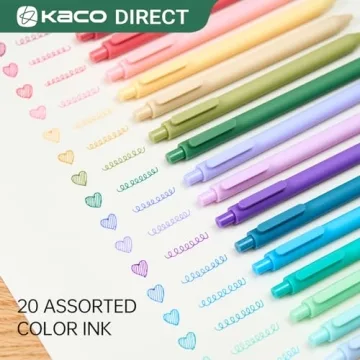 Kaco PURE Gel Pens 20 Color Ink Assorted for Journaling