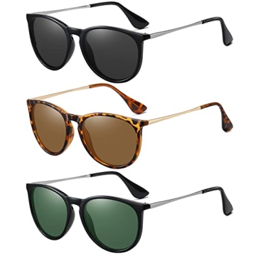 Ougenni Sunglasses for Women Men Vintage Polarized Classic Retro UV Protection Lens 3 Pack