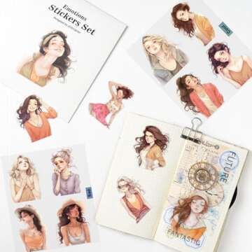 JOYCHOIC Scrapbook Stickers Set, 84Pcs PET Emotion Stickers for Journaling and Scrapbooking, Junk Jo...