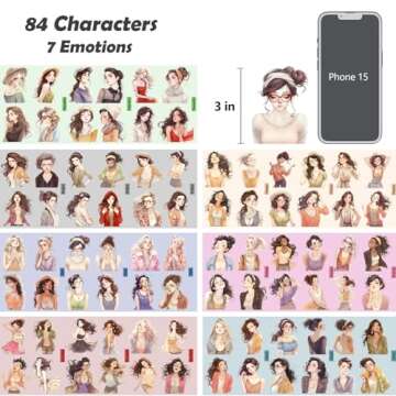 JOYCHOIC Scrapbook Stickers Set, 84Pcs PET Emotion Stickers for Journaling and Scrapbooking, Junk Journal Supplies, Aesthetic Transparent Materials, Ephemera People Women Ladies Planner DIY Arts Craft