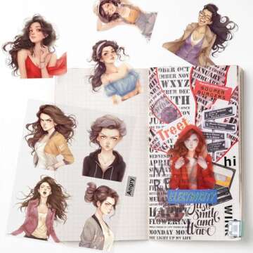 JOYCHOIC Scrapbook Stickers Set, 84Pcs PET Emotion Stickers for Journaling and Scrapbooking, Junk Journal Supplies, Aesthetic Transparent Materials, Ephemera People Women Ladies Planner DIY Arts Craft