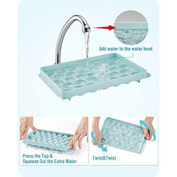 Icediver Circle Ball Ice Trays for Freezer with Lid & Bin, Sphere Ice Cube Mold Making 99 x 1.0IN Small Round Ice Cubes(Updated Blue Ice Trays, 1 Ice Bucket & Tongs)