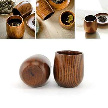 JKLcom Wooden Tea Cups Top Grade Natural Solid Wood Tea Cup 4 Pack,Wooden Teacups Coffee Mug Wine Mu...