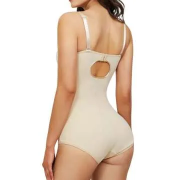 BRABIC Bodysuit Shapewear for Women Tummy Control Dress Backless Bodysuit Tops Body Shaper with Built-in Bra (Beige, Medium)