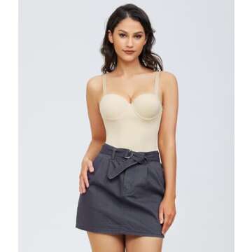 BRABIC Bodysuit Shapewear for Women Tummy Control Dress Backless Bodysuit Tops Body Shaper with Built-in Bra (Beige, Medium)