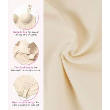 BRABIC Bodysuit Shapewear for Women Tummy Control Dress Backless Bodysuit Tops Body Shaper with Built-in Bra (Beige, Medium)