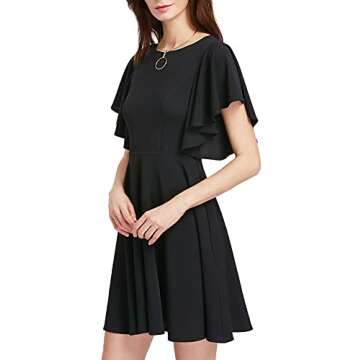 ROMWE Women's Stretchy A Line Swing Flared Skater Cocktail Party Dress Black L