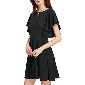 ROMWE Women's Stretchy A Line Swing Flared Skater Cocktail Party Dress Black L