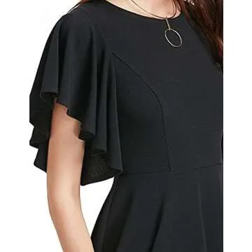 ROMWE Women's Stretchy A Line Swing Flared Skater Cocktail Party Dress Black L