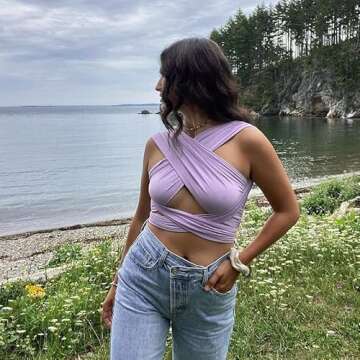ZAFUL Ribbed Halter Crop Top Ruched Lace-up Cropped Cami Bandana Top Stitching Cropped Tank Top Purple