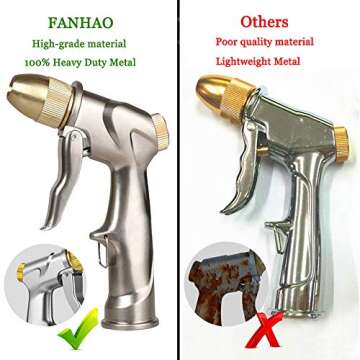 FANHAO Upgraded Garden Hose Nozzle Sprayer, 100% Heavy Duty Metal Handheld Water Nozzle High Pressure in 4 Spraying Modes for Hand Watering Plants and Lawn, Car Washing, Patio and Pet