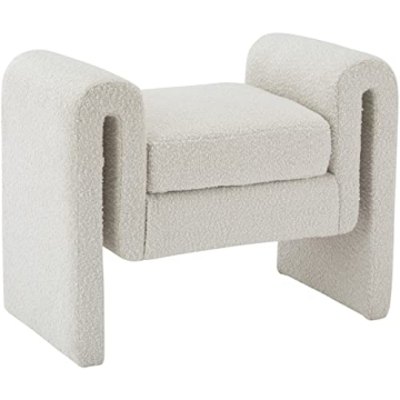 Meridian Furniture 148Cream Stylus Collection Modern Boucle Upholstered Bench with Curved Arms