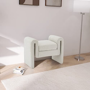 Meridian Furniture Modern Cream Boucle Fabric Bench