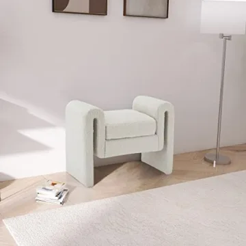 Meridian Furniture Modern Cream Boucle Fabric Bench