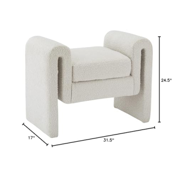 Meridian Furniture Modern Cream Boucle Fabric Bench