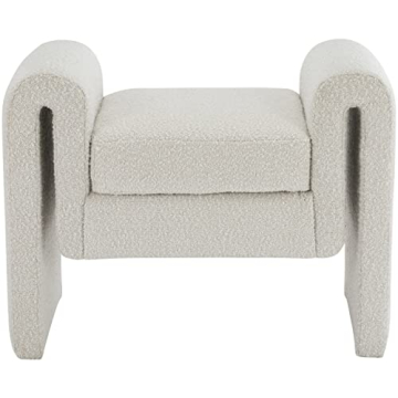 Meridian Furniture Modern Cream Boucle Fabric Bench