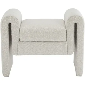 Meridian Furniture Modern Cream Boucle Fabric Bench