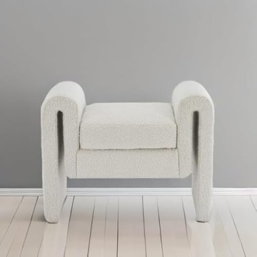 Meridian Furniture Modern Cream Boucle Fabric Bench