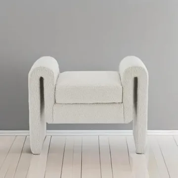 Meridian Furniture Modern Cream Boucle Fabric Bench
